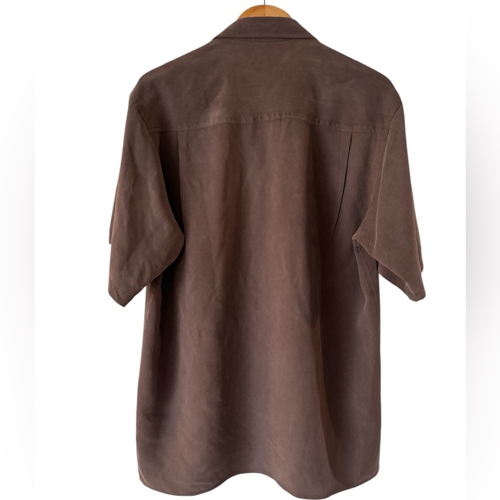 Men's Classic Brown Short Sleeve Shirt 100% Silk - Picture 2 of 4